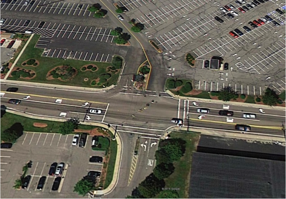 Aerial photograph of East Central Street at Horace Mann Plaza entrance.